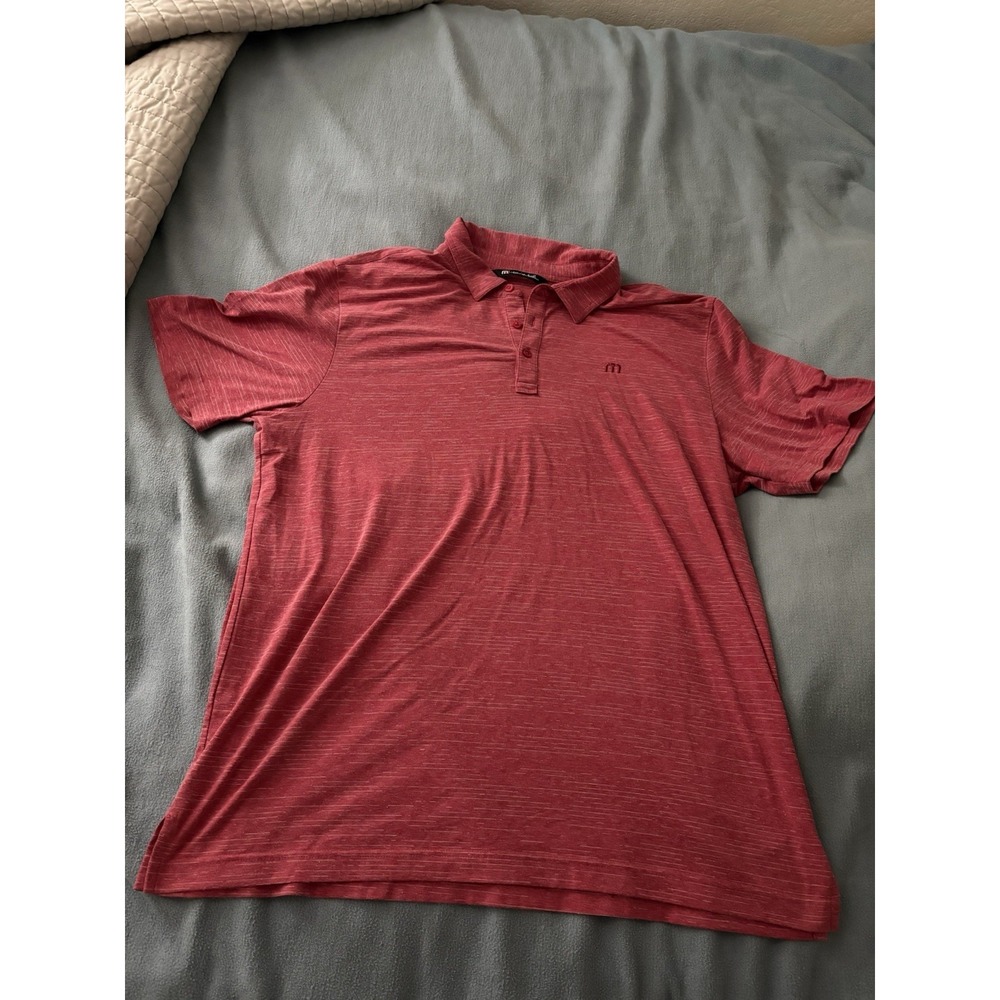 Travis Mathew Polo Shirt Mens XL Red Black Striped Short Sleeve Maderas Golf *